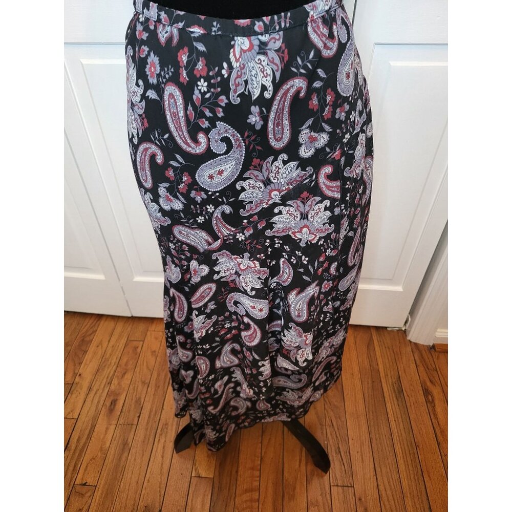 Vintage y2k Black/Maroon Paisley Chiffon Asymmetrical Ruffle Skirt 8 Whimsygoth
